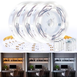 3 Pack 6.6FT LED Strip Lights Battery Powered, Warm White and Cold White LED Light Strip Battery Powered, Flexible and Cuttable Cabinet Light, LED Strip Light with Remote for Shelves Closet Kitchen