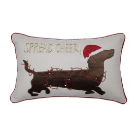 Pillow Perfect Spread Cheer Dachshund Appliqued, Embroidered Lumbar Decorative Pillow, 12" x 18", Red, Brown, Gold