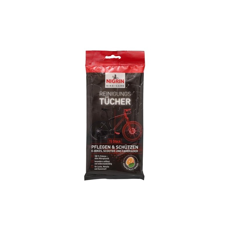 NIGRIN 15 x Electric Bikes, Scooters and Bicycles Cleaning Wipes