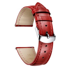 BINLUN Genuine Leather Watch Band, Replacement Watch Strap, Genuine Calfskin, Quick Release, Crocodile Pattern, 10 Colors, 13 Sizes, Unisex