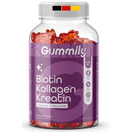 Biotin Gummy Bears 10000 mcg - Hair Vitamins for Hair, Skin and Nails - High Dose - with Collagen & Creatine Biotin Gummies - Total 12 Nutrients - Gelatin-Free - Pack of 60 - Non GMO Gummily