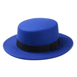 ASTRQLE Classic Style Wool Blend Fedora Fashion Hat Elegant Flat Bowler Hats Brim Church Derby Cap (Blue)