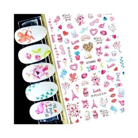 Heart Nail Sticker Bear Red Lips Valentine Day Rose Cats in Love Hand in Hand G706Ms Nail Wraps Art Stickers Manicure Supplies for Women for Home Nails Full Long Lasting Easy Apply and Remove