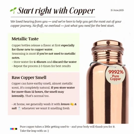 Rivera 32oz – 99.92% LAB TESTED Pure Copper water bottle, PTFE & PFOA Free, Leakproof & Joint free, BPA-Free, Eco-Friendly, Non-Toxic, Handcrafted for Hydration, Detox & Wellness - Plain