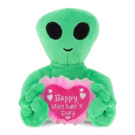 DolliBu Happy Mother's Day Super Soft Plush Green Alien - Cute Stuffed Animal with Pink Heart Message for Best Mommy, Grandma, Wife, Daughter - 6 Inches