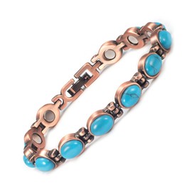 YINOX Magnetic Therapy Arthritis Copper Bracelet for Women, Effectively Relieves Arthritis and Wrist Pain, Inlaid with Turkish Turquoise, Combines Fashion and Health (3500 Gauss) (D)