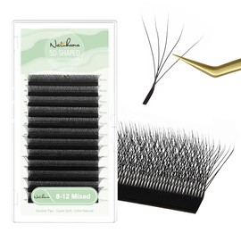 NATUHANA W Form Clover Eyelash Extension 5D Preused Fans 0.07 mm C Curls 8-12 Mixed Tray Volume Eyelash Cluster Eyelash Extension (5D Black 0.07C 8-12 Mix)