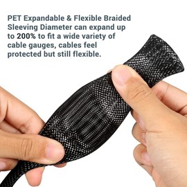 PET Expandable Braided Sleeving 25Ft-1/2 inch Wire Loom, Aibole Braided Cable Sleeve Wire Wrap,Black