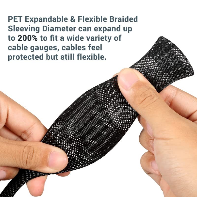 PET Expandable Braided Sleeving 25Ft-1/2 inch Wire Loom, Aibole Braided