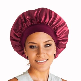 Satin Hat Sleep Silk Round Fabric Protect Hair Comfort Hair Night Anti-frizz Sleeping Hat Four Seasons Breathability Sleep Cap:_Red