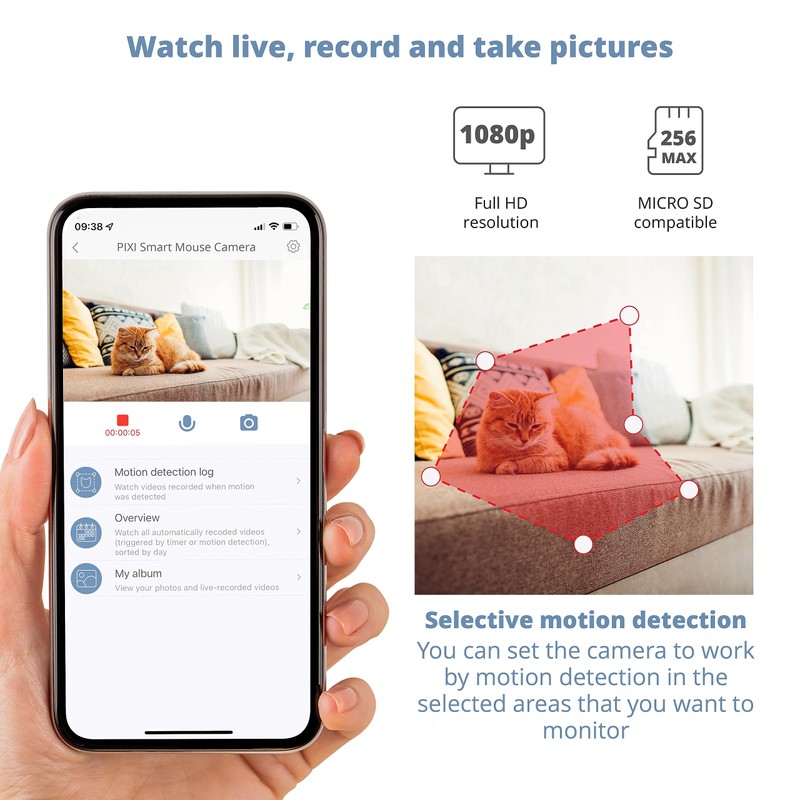 Catit PIXI Smart Mouse-Shaped Cat indoor Camera, App-Controlled Pet, White