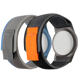 Airtag Bracelet for Children and Adults, Pack of 2, Anti-Scratch Magic Band, Nylon, Airtag Case, Anti-Loss Bracelet for Toddlers, Comfortable and Adjustable 10-15 cm (Black + Blue)