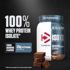 Dymatize ISO100 Whey Protein Powder Isolate, Fudge Brownie, 25g of Protein, 5.5g BCAAs, Less Than 120 Cal., Gluten Free, 1g Fat, 1g Sugar, 2g Carb (20