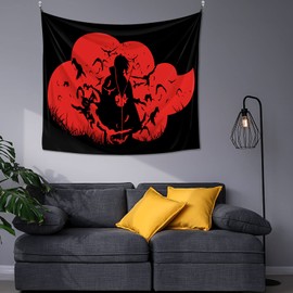 CoolChange Anime Tapestry with Itachi Uchiha | Uchiha Itachi in Mangekyou Sharingan | Akatsuki Wall Picture | 130 x 145 cm