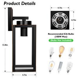 BesLowe Outdoor Wall Light Fixtures, Exterior Waterproof Wall Lanterns, Bronze Porch Sconces Wall Mounted Lighting with E26 Sockets & Glass Shades, Modern Wall Lamps for Patio Front Door Entryway