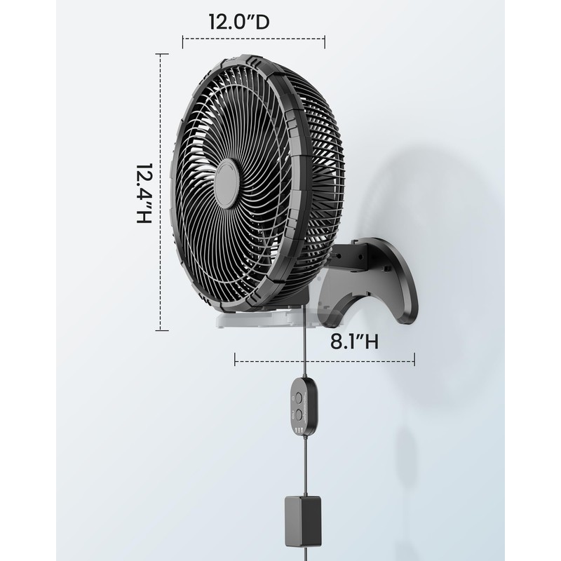 Koonie 12 Inch Wall Mount Fan, Quiet Wall Fan with