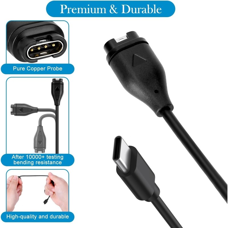 EGK for Garmin Watch Charger Cable USB-C Replacement (1m, 2
