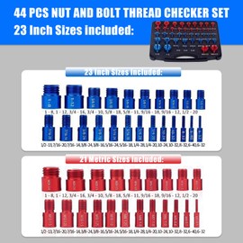44pcs Nut and Bolt Thread Checker, Thread Checker Standard and Metric, Nut and Bolt Size Gauge, Bolt Size and Thread Gauge 23 Inch & 21 Metric, Suitable for Nut Bolt Size Checker in Narrow Area Areas