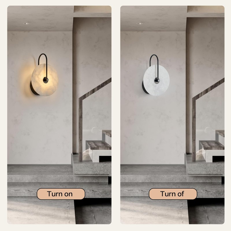 Fanyank Round Alabaster Wall Sconce, Natural Marble Lampshade Wall Sconce,