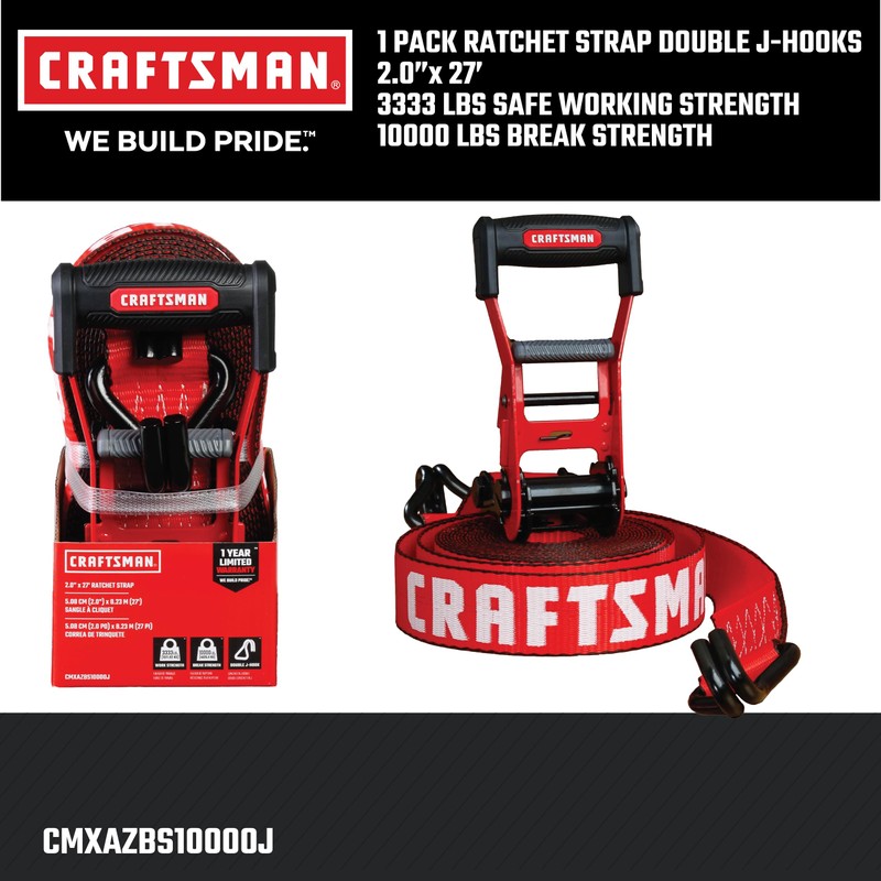 CRAFTSMAN CMXAZBS10000J Black/Red 2" x 27' Ratchet Tie Down Strap