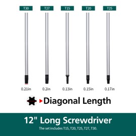 Extra Long Torx Screwdrivers Set, 5pcs 12in Magnetic Torx Screwdrivers Set, T15 - T30 (T15,T20,T25,T27,T30) Magnetic Torx Driver Star Screwdrivers Set, Long Long star Screwdrivers Set