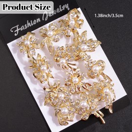 URROMA Vintage Style Alloy Brooch Set, 12 Pcs Gold Pearl Brooch Rhinestone Crystal Flower Shaped Collar Pin for Women Suit Dress Decoration Gift