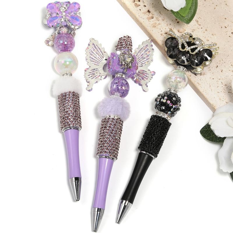 【P160】5pcs Beadable Pens in Solid Colors with Rhinestones and Flatback
