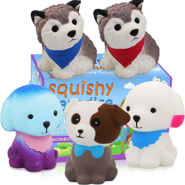 Jumbo Squishy Toy Squishies Dog - POKONBOY 5 Pack Kawaii Cream Scented Squishies Party Supplies Toys Stress Reliever Toys for Boys and Girls