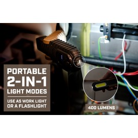 Spec Ops Tools 2-in-1 Rechargeable LED Work Light + Flashlight, 150-400 Lumens, Waterproof, Magnetic Base with Hook, 3 Light Modes, 3percent Donated to Veterans, SPEC-FLASHT