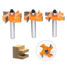 DingGreat 3-Piece Groove and Tongue Tongue and Groove Set Router Bit Set, 4 Blade Balls, 8 mm Shank, T-shaped Wood Cutter, Woodworking Tools for Doors, Tables, Shelves, Walls and More