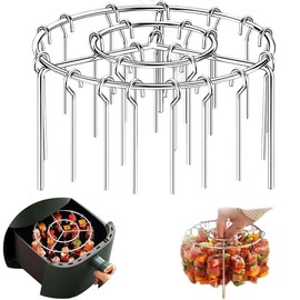 Ruayia 1 x Air Fryer Grate, Round, 6 Inches, Stainless Steel Airfryer Insert Accessories with 24 Pieces Barbecue Skewers, Meat Skewers, Reusable BBQ Grilling, Grill Accessories for Meat, Vegetables