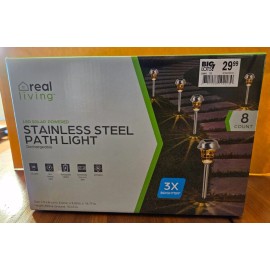 Real Living LED Solar Powered Stainless Steel Path Light Rechargeable 8 count