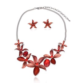 Vintage Statement Jewelry Set - Spring Leaf Flower Floral Plant Necklace Earring Set Crystal Rhinestone Fashion Costume Jewelry for Women Prom Party Unique Gift, Copper, Cubic Zirconia