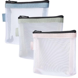 3pcs Mini Mesh Cosmetic Bags,Small Makeup Bag,Clear Mini Makeup Zipper Pouch,Portable Zipper Mesh Bags,Lipstick Accessories Organizer for Lipstick Coin Keys Cards- Blue & Pink & Green