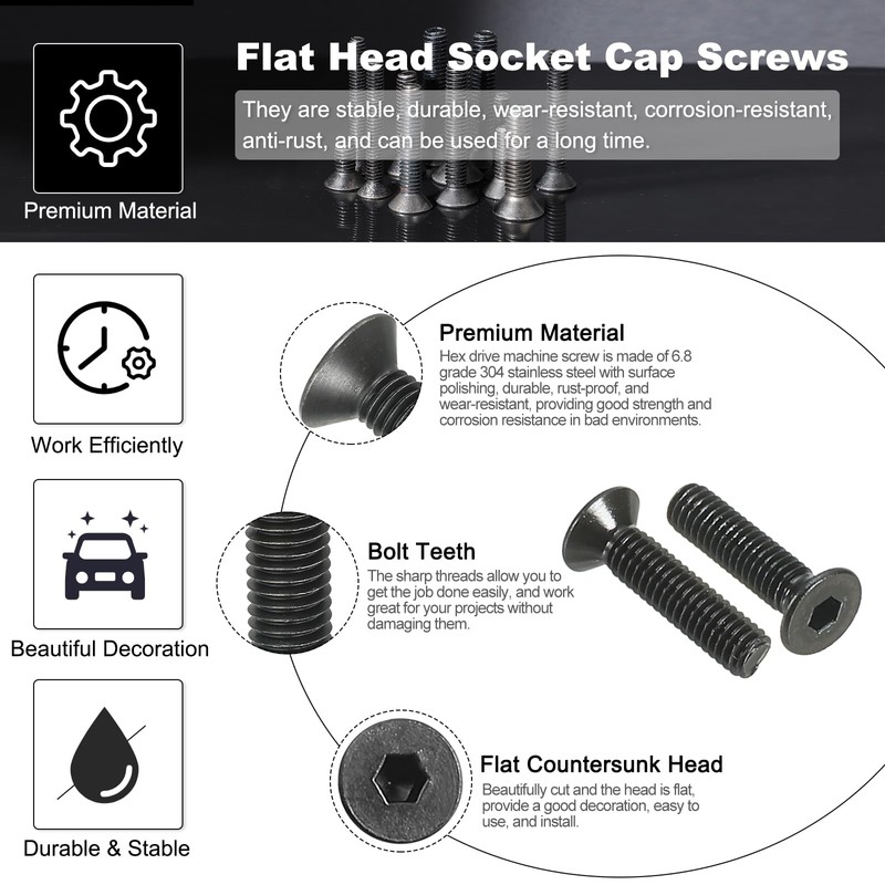 PATIKIL M2.5 x 10 mm Flat Head Socket Cap Screws,