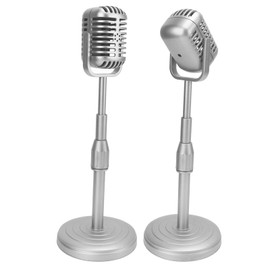 Retro Microphone Props Model,Simulation Old Fashioned Microphone Model with Stable Base, Rod Retro Mic Prop Set,Vintage Microphone Model for Party Photography(Silver)