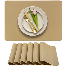 More Décor Faux Leather Placemats for Dining and Kitchen Table - Stain and Heat Resistant, Anti-Slip, Wipable and Washable - Set of 4 and 6 - Solid Colors (Solid Beige 6)