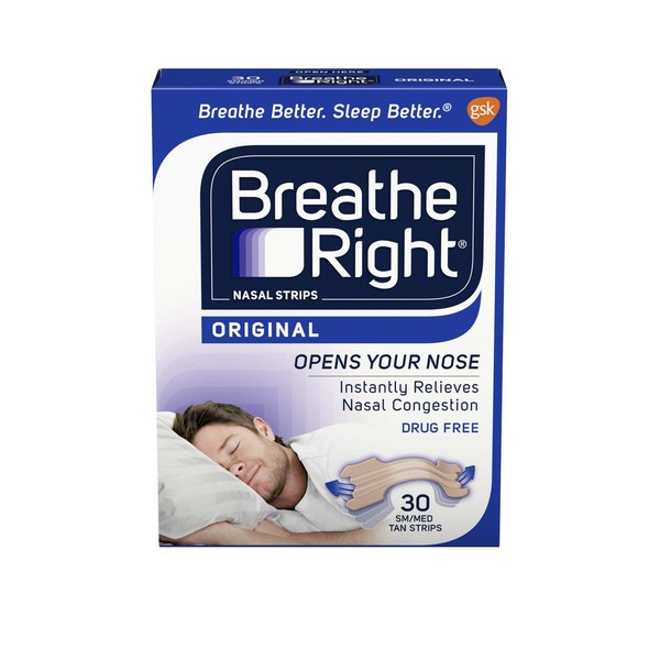 Breathe Right Original Tan Small/Medium Drug-Free Nasal Strips for Nasal Congestion Relief, 30 count
