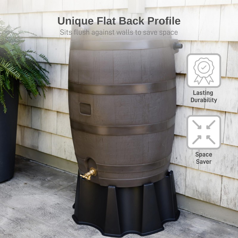 RTS Home Accents 50-Gallon Rain Barrel with Brass Spigot, Flat