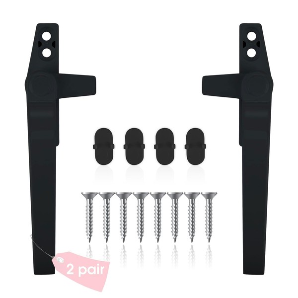Window Handle 2 Pair Universal Black Aluminum Alloy Window Right Left Replacement Hardware Kit with Fixing Screws for Home Office Room Inside Outside Casement Security Door UPVC Windows Switch DIY Use