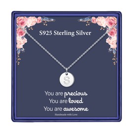 Hidepoo Disc Initial Necklaces for Women, Sterling Silver Initial Necklace Dainty Pendant S Letter Necklace for Women Gifts Disc Double Side Engraved Hammered Initial Necklaces Women Jewelry