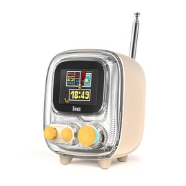 Divoom Tiivoo Retro Bluetooth Speaker，Additional FM Radio Function with Pixle Display Screem，Vintage Decor Suitble for Bedroom,table,outdoor,Beige