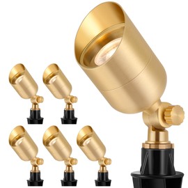 Gardencoin Solid Brass Outdoor Landscape Spotlights, 12V LED Low Voltage Wired Waterproof Landscape Lighting, Accent Lights for Yard, Tree, Wall, Gold Up Lighting Fixture Without MR16 Bulb(6 Pack)