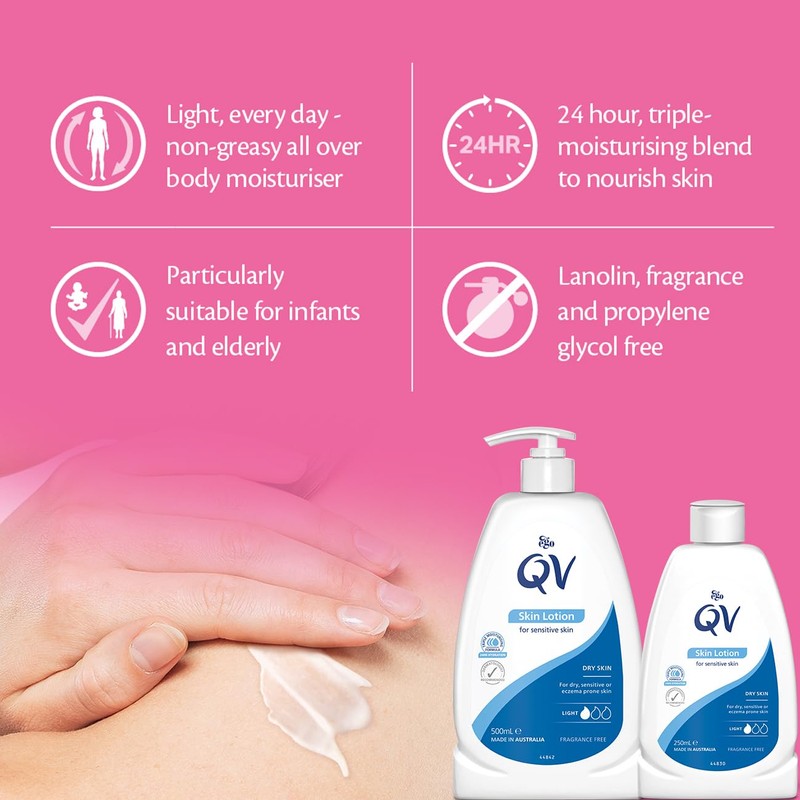 QV Skin Lotion 250ml, 24 Hour Moisturisation Light Body Lotion,
