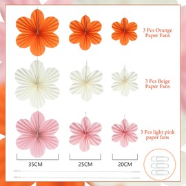 Surflyee Pack of 9 Paper Flowers Hanging Flowers Paper Decoration Fan Decoration Paper Flowers Hanging for Birthday Parties, Gatherings, Weddings, Baby Showers, Pink Orange White Paper Flowers