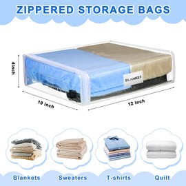 Kenning Set of 20 Clear Vinyl Zippered Storage Bags for Storage Sheet Organizer Plastic Sweater Storage Bags with Handle Pocket for Bed Sheet Blanket Throw Pillow(White,12 x 10 x 4 Inch)