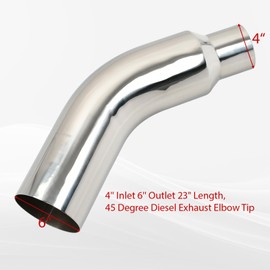 4 Inch Stainless Steel Polished Diesel Exhaust Elbow Tip,4'' Inlet 6'' Outlet Side Exit Exhaust Tip, 23'' Length Turndown Exhaust Pipe