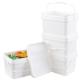 Saedy 4 Packs Small Rectangular Storage Bucket with Sealed Lid, 2.6 Gallon Food Grade Storage Bucket Pails, White
