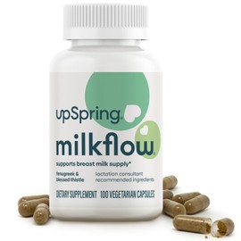 UpSpring Milkflow Lactation Supplement for Milk Supply Increase, Breastfeeding Supplements with Fenugreek & Blessed Thistle, Non-GMO, Lactation Support 100 Vegan Capsules