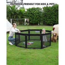 Patywaga Extra Wide Baby Gate Playpen with Heat-Resistant Mesh,8 Panel Foldable Baby Fence,Indoor/Outdoor Safety Barrier,Dog Playpen & Fireplace Gate